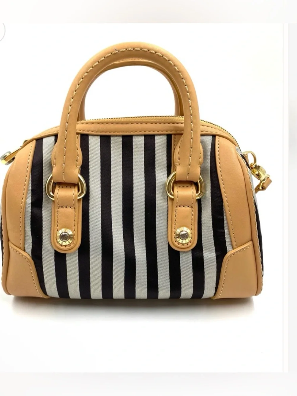 Henri Bendel EUC Mini Stripe Nylon & Leather Crossbody / Satchel Bag @9”x 7” - Picture 2 of 16